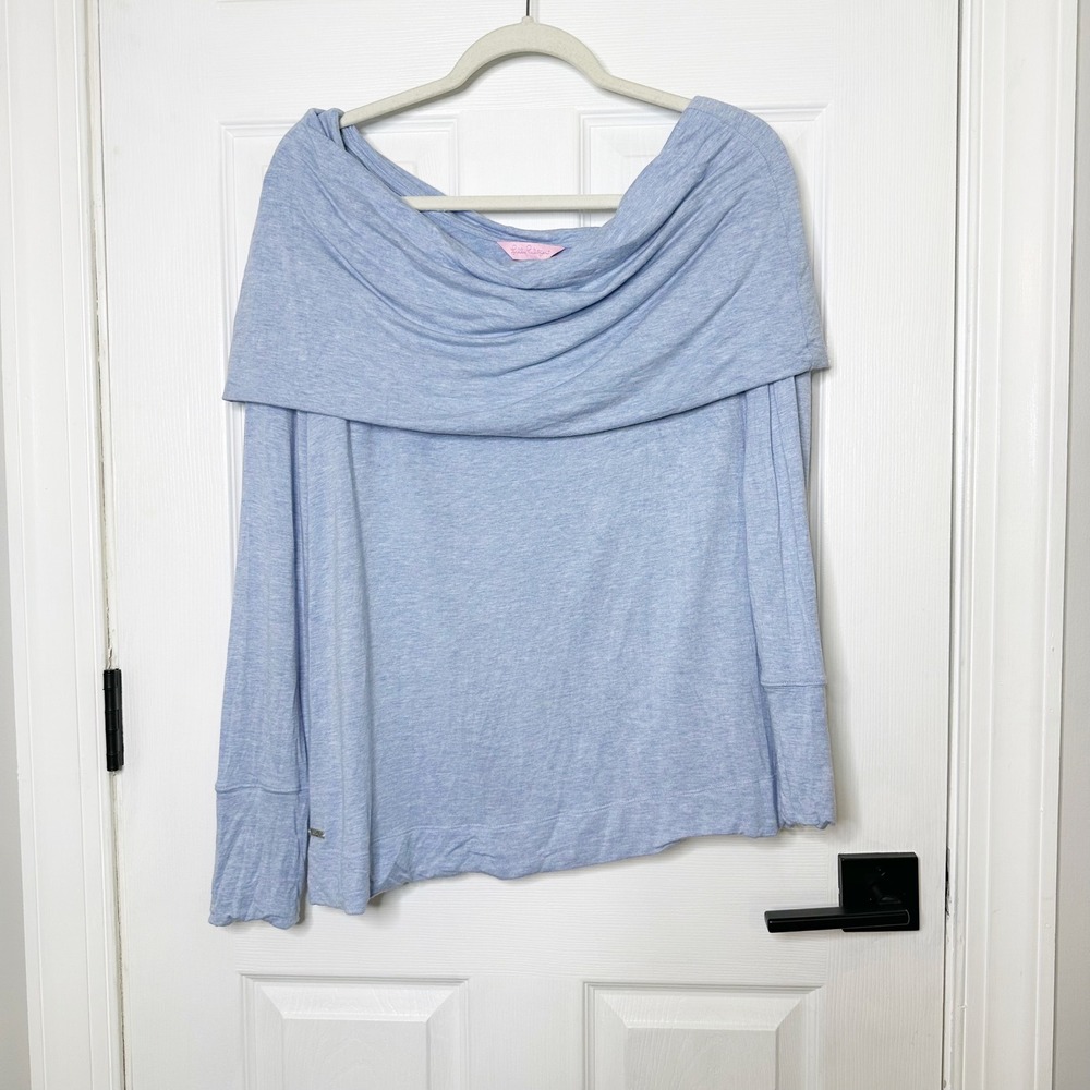 Lilly Pulitzer Off‎ Shoulder Light Blue Top Women Size M Blue Excellent Preppy
